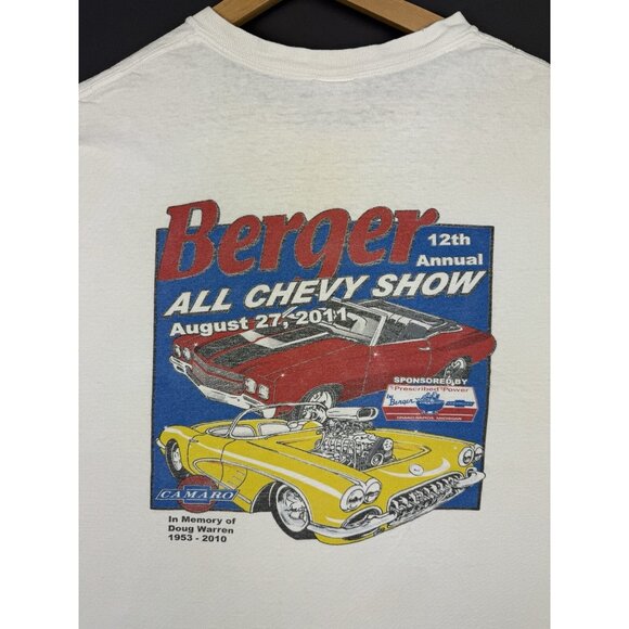 Vintage Y2K Berger All Chevy Show Camaro Car Promo Art Rare Annual XL White Tee - Picture 3 of 16